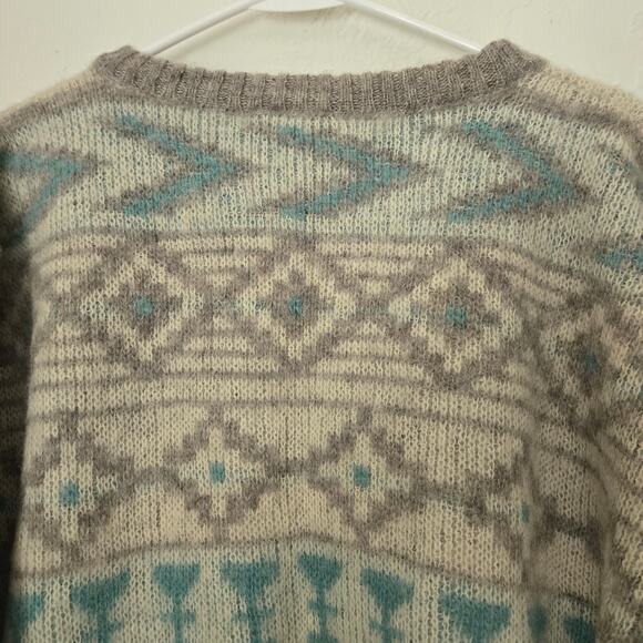 Vintage Alafoss Icewool 80's Nordic Geo Pattern Pastel Aqua Gray, Unisex - Picture 6 of 8